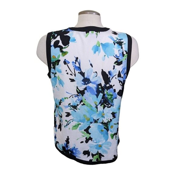 Karl Lagerfeld Paris Sleeveless Top Womens Size M Blue Floral Blouse Neck Bow - Picture 4 of 7